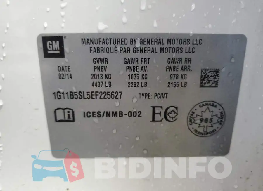 1G11B5SL5EF225627 Photo# 12