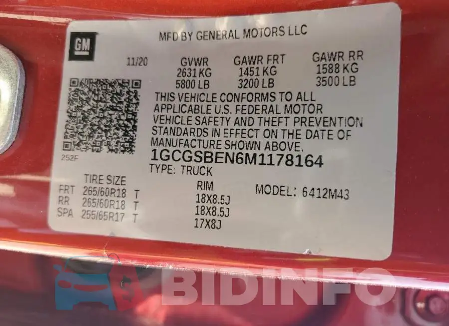1GCGSBEN6M1178164 Photo# 13