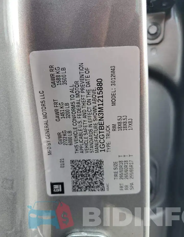 1GCGTBEN3M1215880 Photo# 12