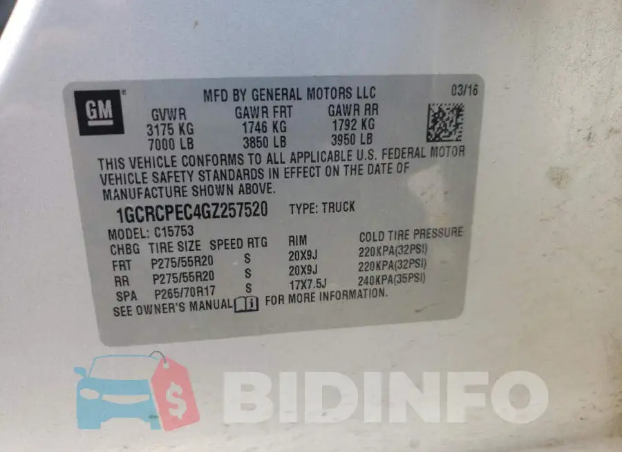 1GCRCPEC4GZ257520 Photo# 12
