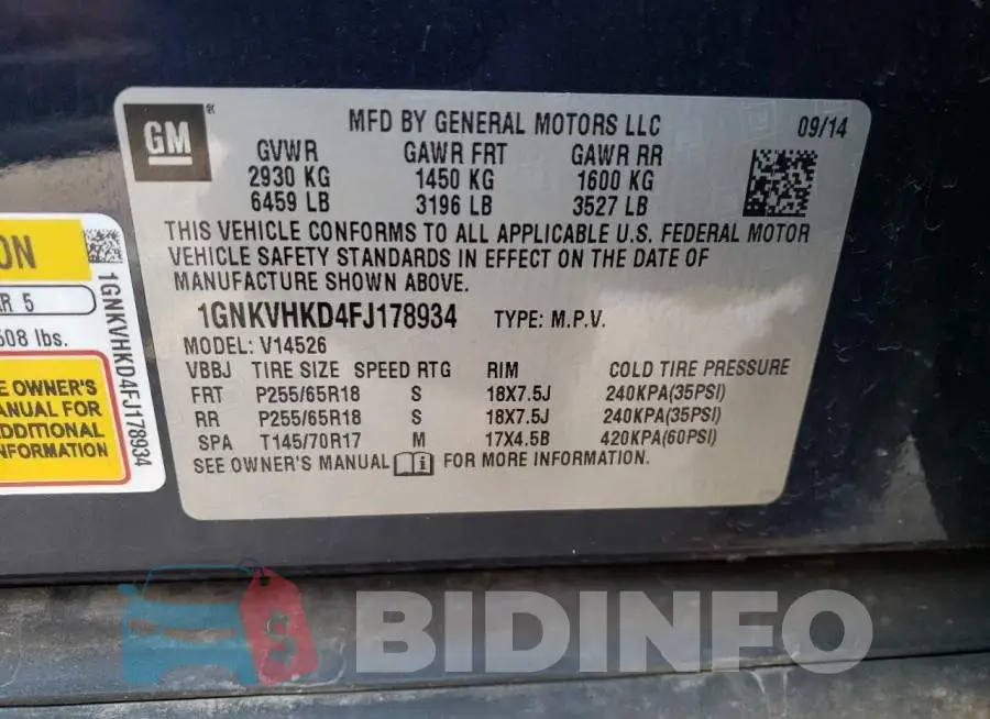 1GNKVHKD4FJ178934 Photo# 12