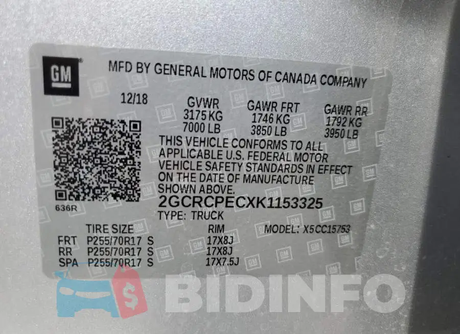 2GCRCPECXK1153325 Photo# 12
