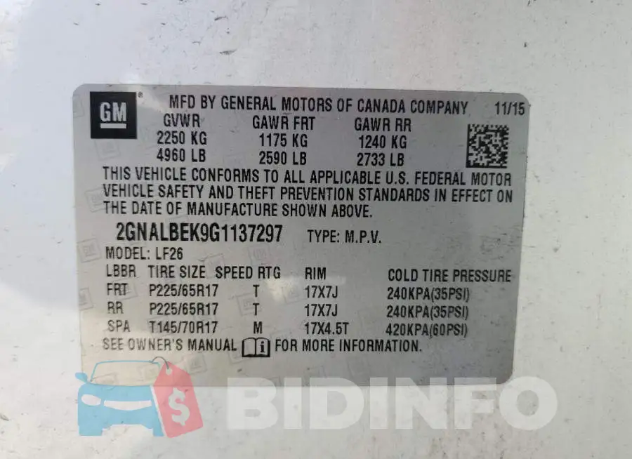 2GNALBEK9G1137297 Photo# 13