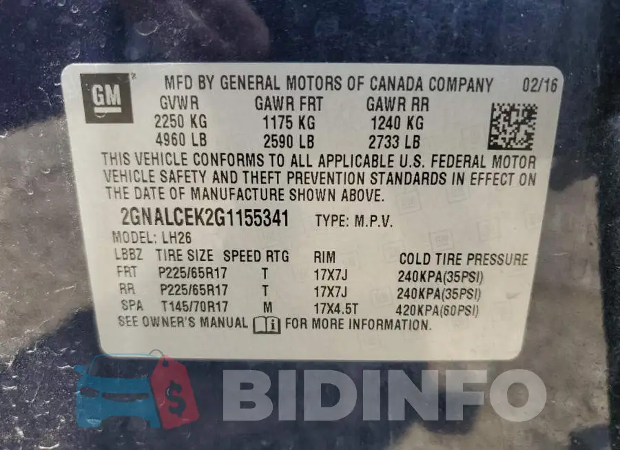 2GNALCEK2G1155341 Photo# 13