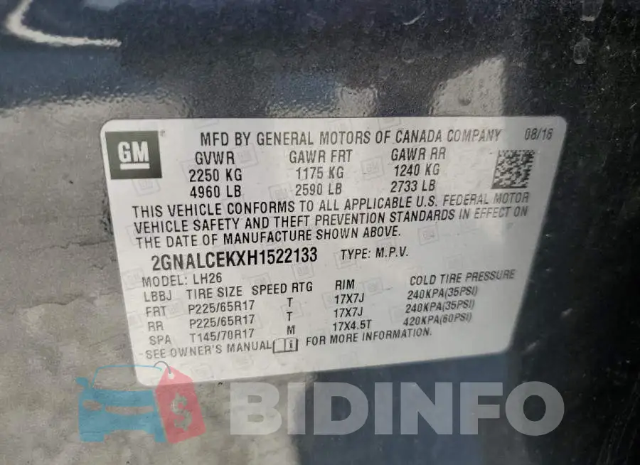 2GNALCEKXH1522133 Photo# 13