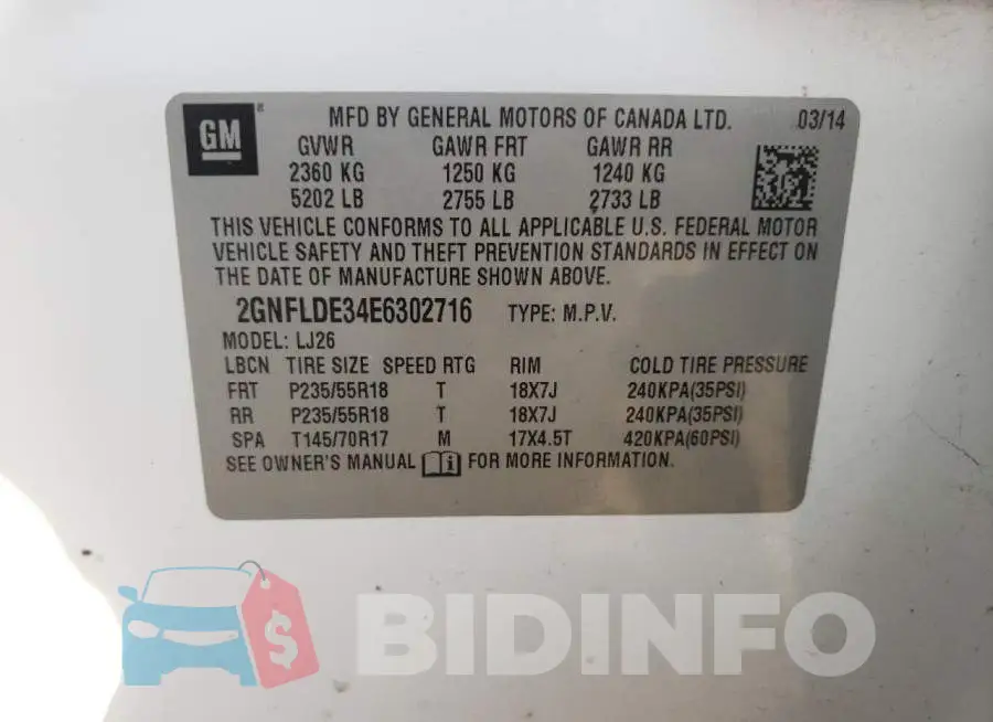 2GNFLDE34E6302716 Photo# 12