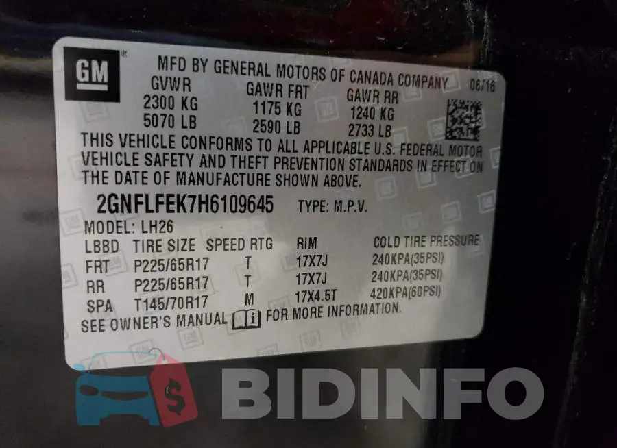 2GNFLFEK7H6109645 Photo# 13