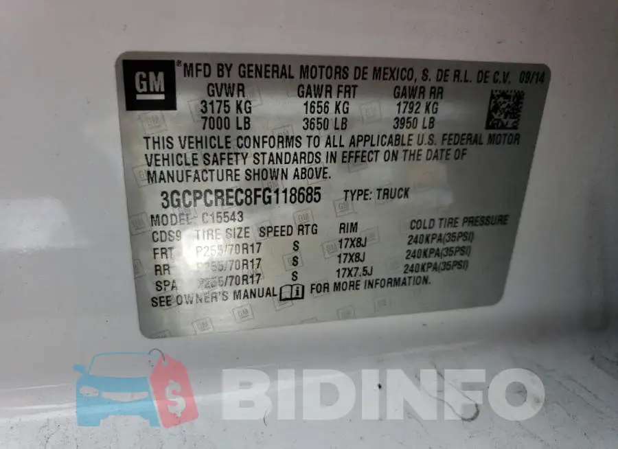 3GCPCREC8FG118685 Photo# 12