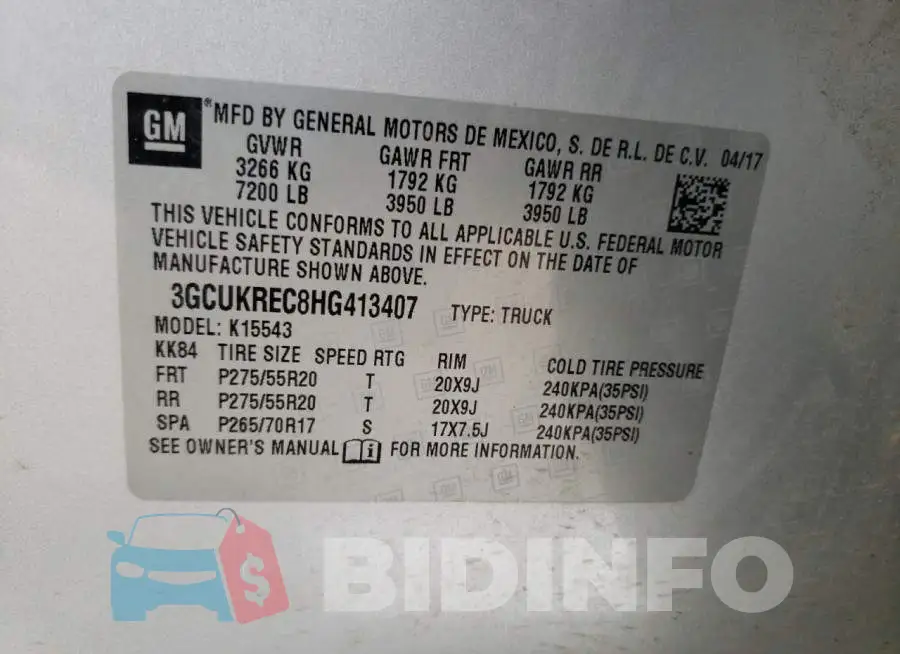 3GCUKREC8HG413407 Photo# 12