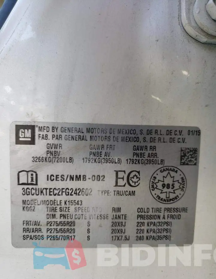 3GCUKTEC2FG242602 Photo# 12