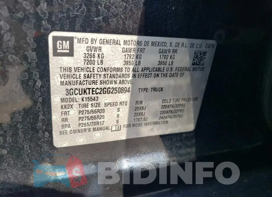 3GCUKTEC2GG250894 Photo# 12