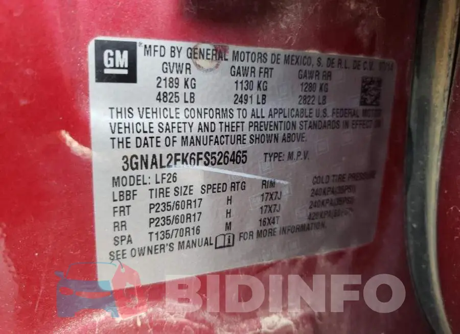 3GNAL2EK6FS526465 Photo# 13