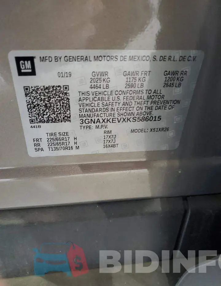 3GNAXKEVXKS586015 Photo# 14