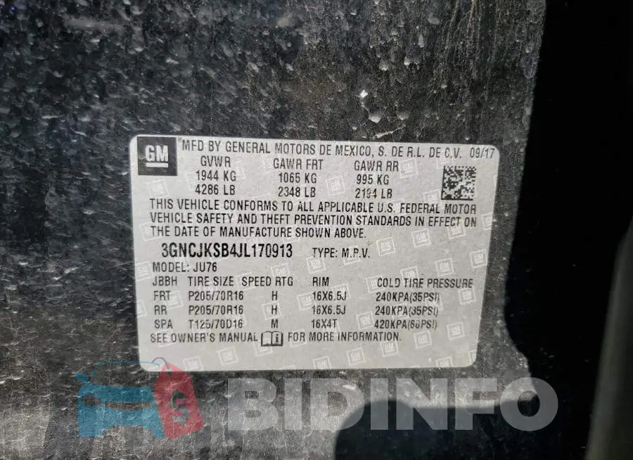 3GNCJKSB4JL170913 Photo# 12