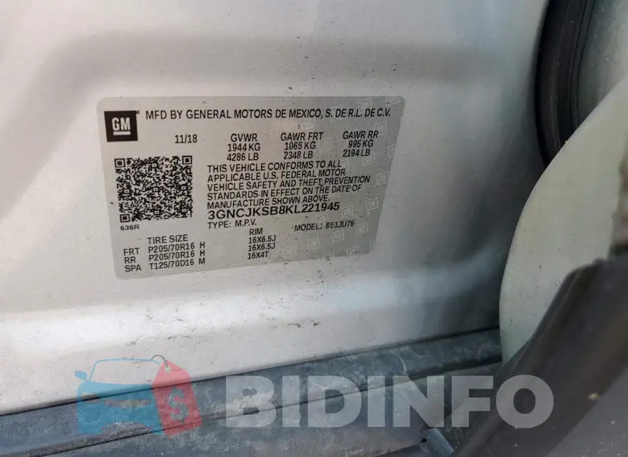 3GNCJKSB8KL221945 Photo# 13