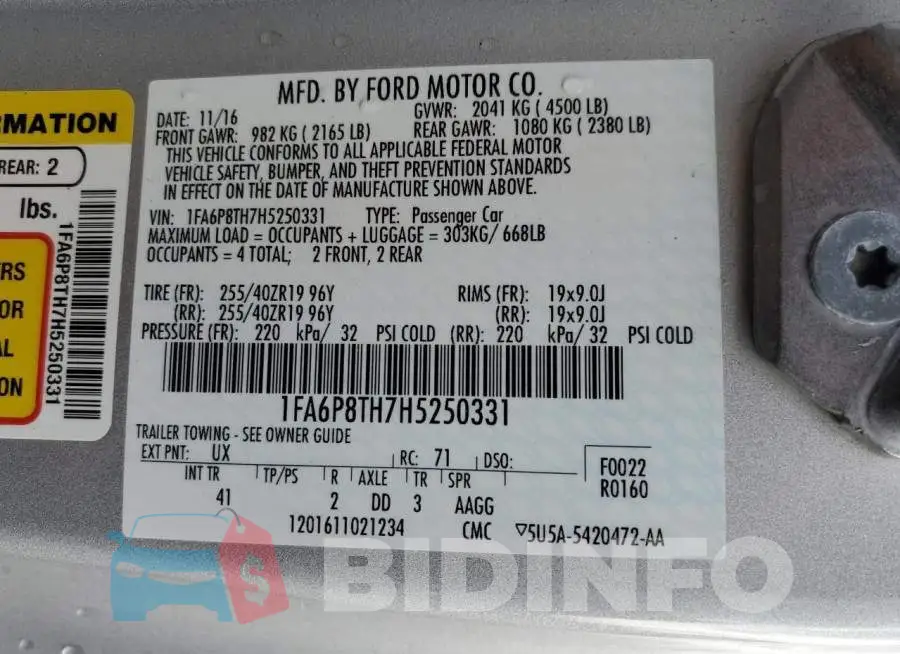 1FA6P8TH7H5250331 Photo# 12