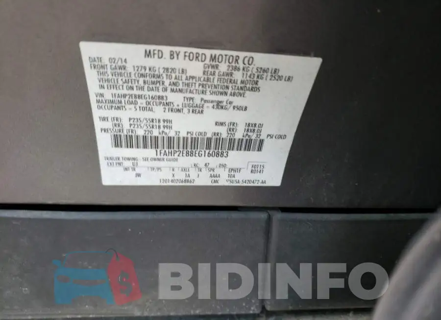 1FAHP2E88EG160883 Photo# 12