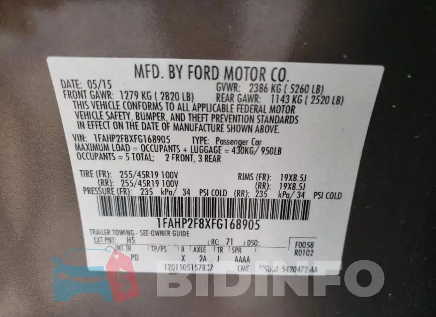 1FAHP2F8XFG168905 Photo# 13