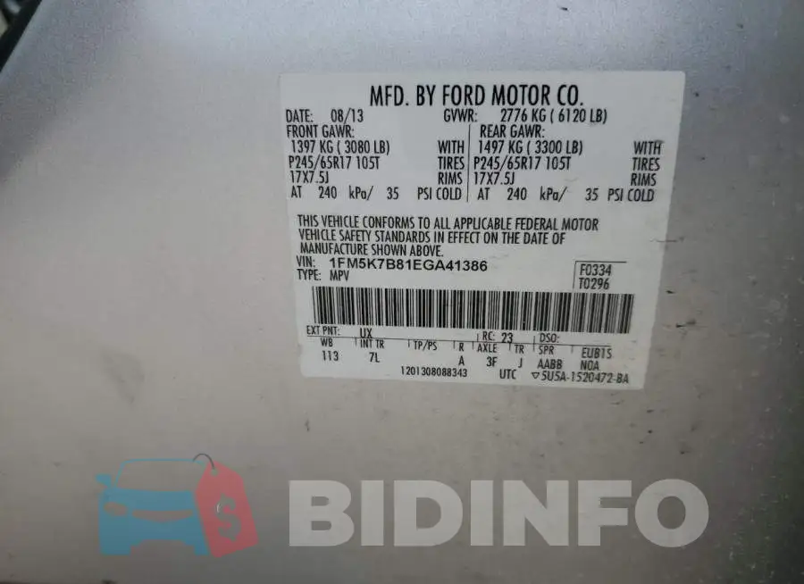 1FM5K7B81EGA41386 Photo# 13