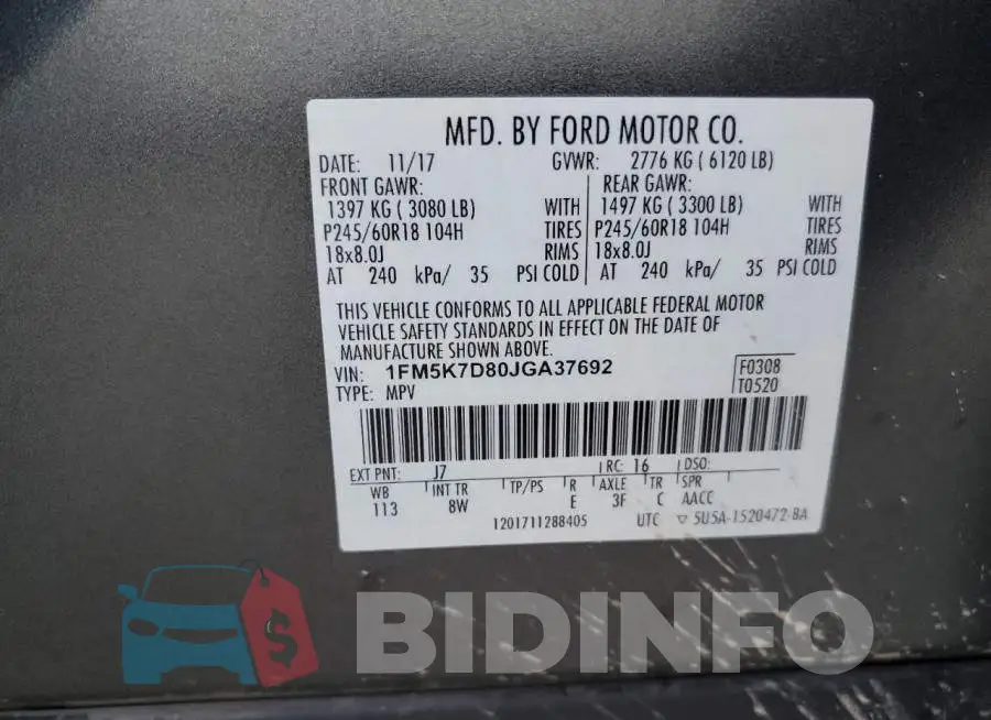 1FM5K7D80JGA37692 Photo# 13