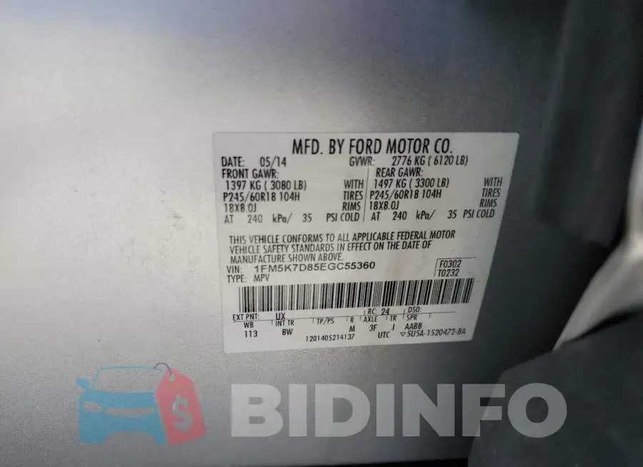 1FM5K7D85EGC55360 Photo# 12