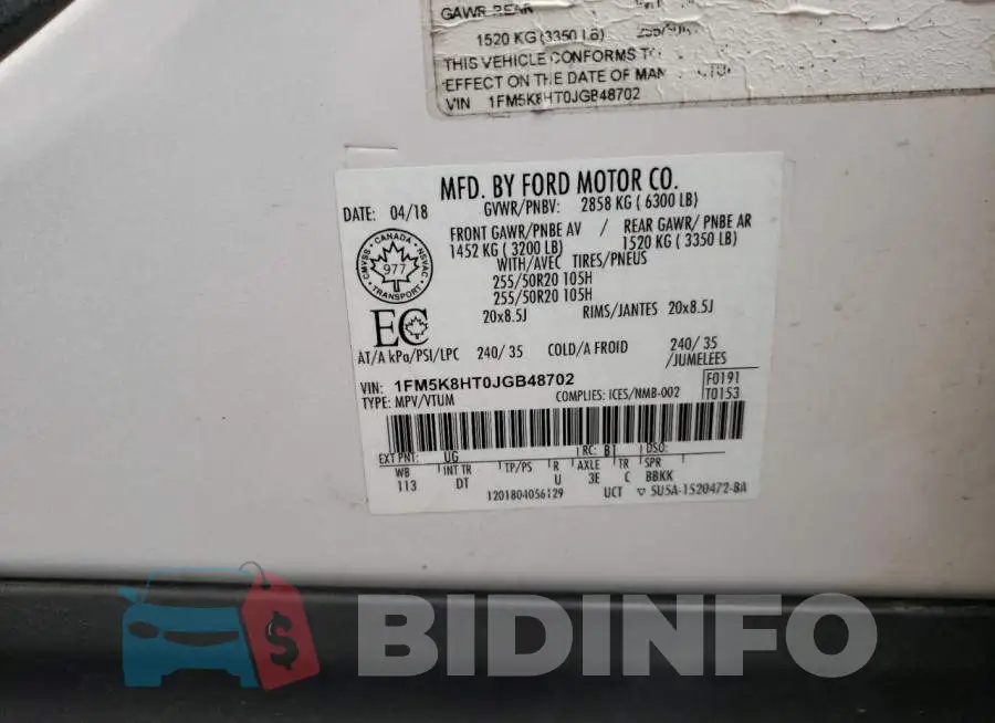 1FM5K8HT0JGB48702 Photo# 13