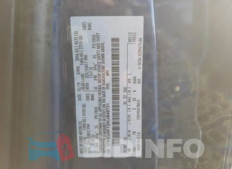 1FMCU0F72KUB48731 Photo# 12