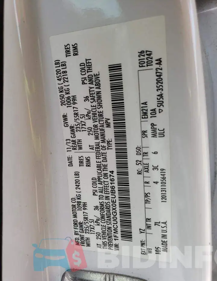 1FMCU0GX0EUB61674 Photo# 13