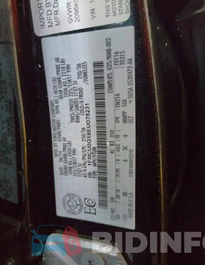 1FMCU0GX6EUD75231 Photo# 10