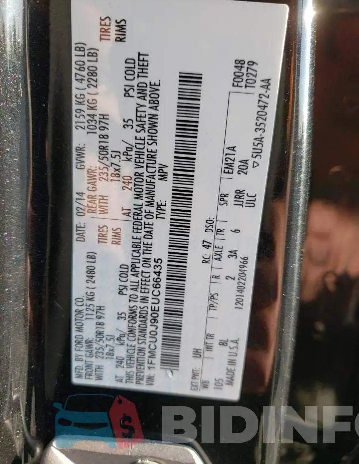 1FMCU0J90EUC66435 Photo# 13