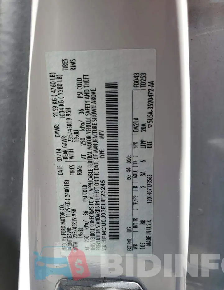 1FMCU0J93EUE23245 Photo# 12