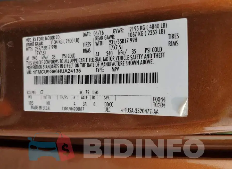 1FMCU9G96HUA24135 Photo# 13