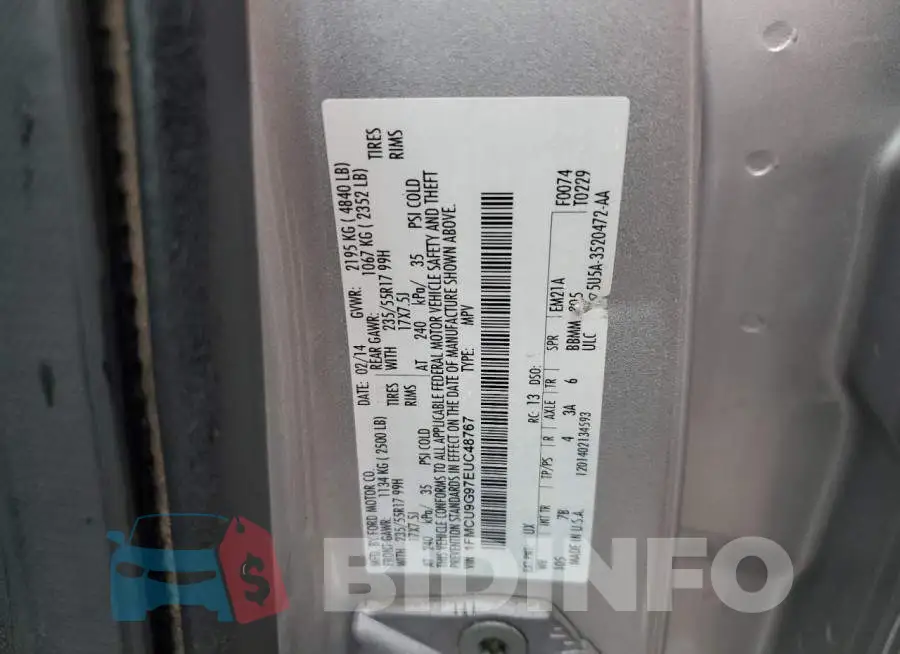 1FMCU9G97EUC48767 Photo# 14