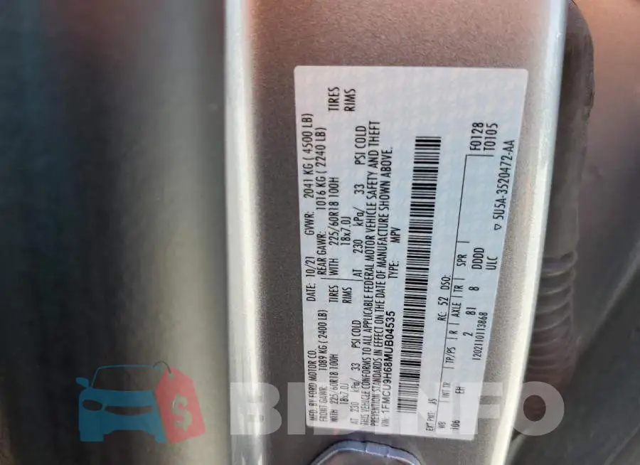 1FMCU9H68MUB04535 Photo# 12