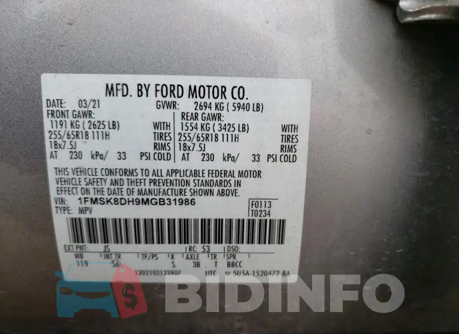 1FMSK8DH9MGB31986 Photo# 13