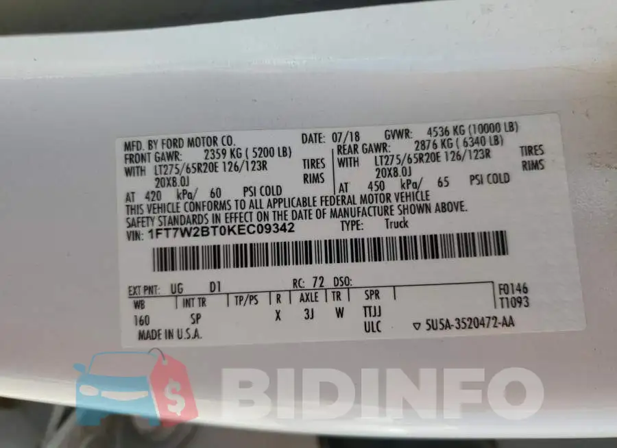1FT7W2BT0KEC09342 Photo# 12