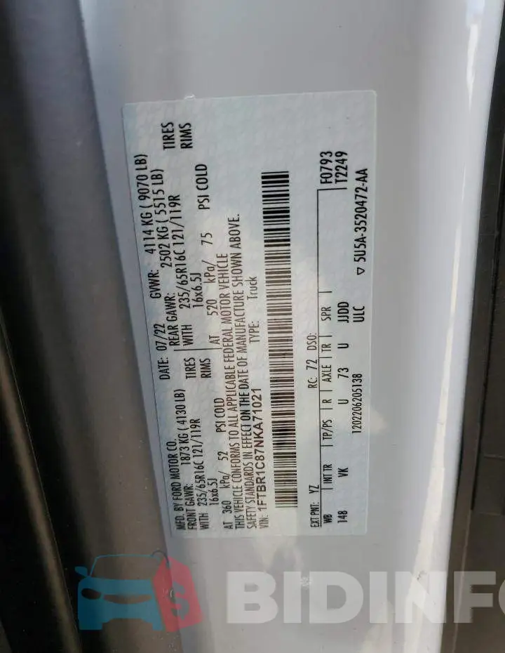 1FTBR1C87NKA71021 Photo# 12