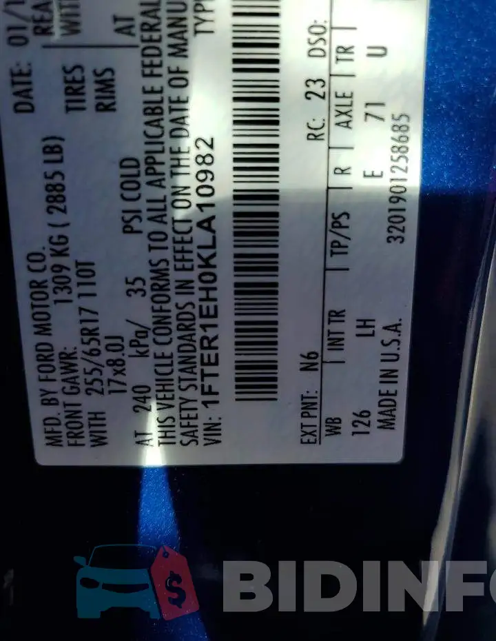 1FTER1EH0KLA10982 Photo# 12