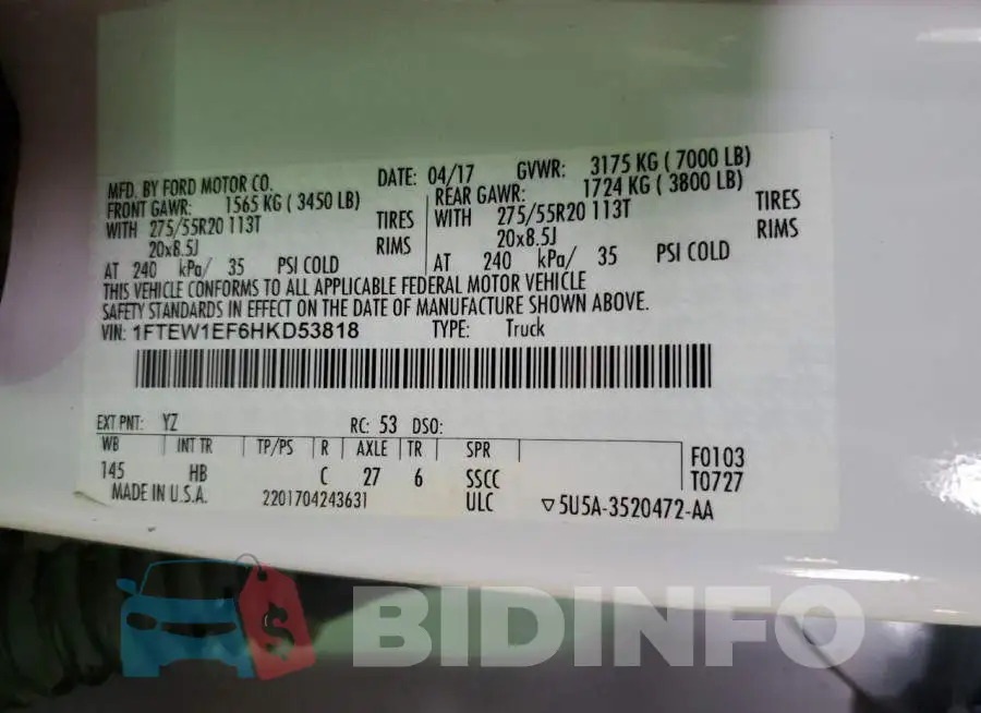 1FTEW1EF6HKD53818 Photo# 12