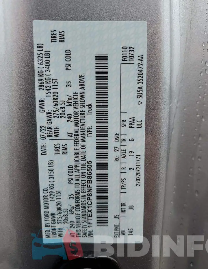 1FTEX1CP8NFB86505 Photo# 13
