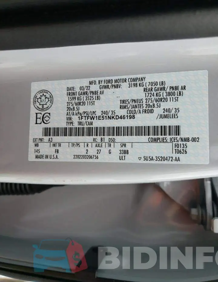 1FTFW1E51NKD46198 Photo# 12