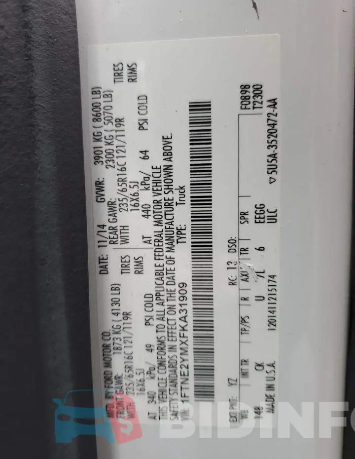 1FTNE2YMXFKA31909 Photo# 13