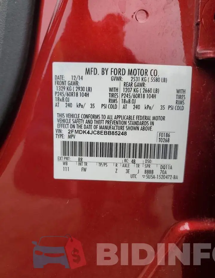 2FMDK4JC8EBB85248 Photo# 13