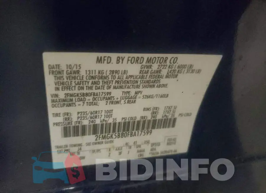 2FMGK5B80FBA17599 Photo# 13