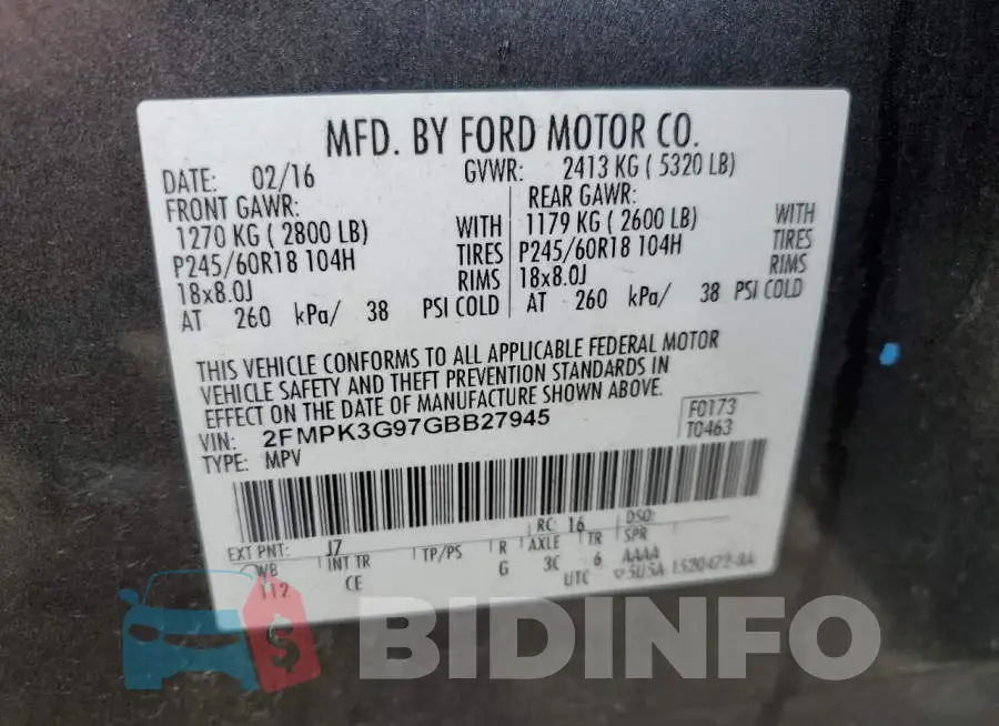 2FMPK3G97GBB27945 Photo# 14