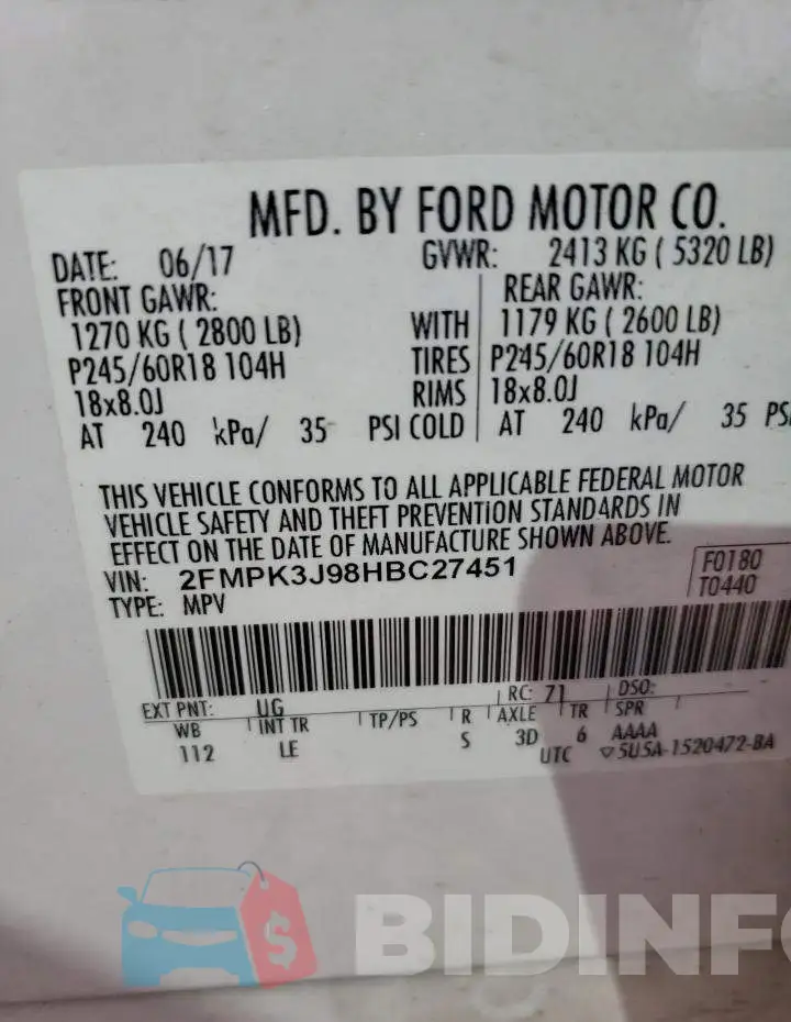 2FMPK3J98HBC27451 Photo# 13