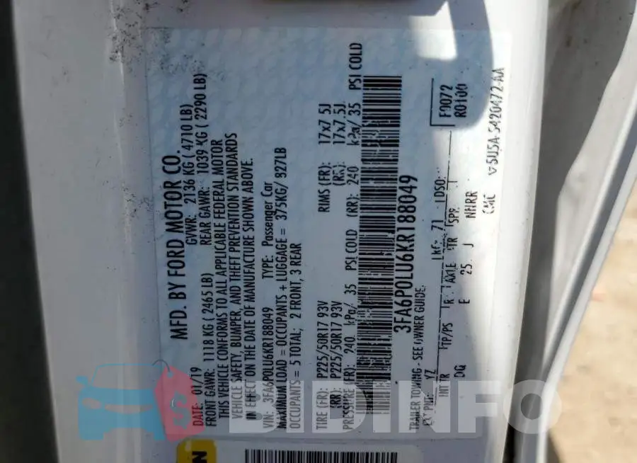 3FA6P0LU6KR188049 Photo# 13