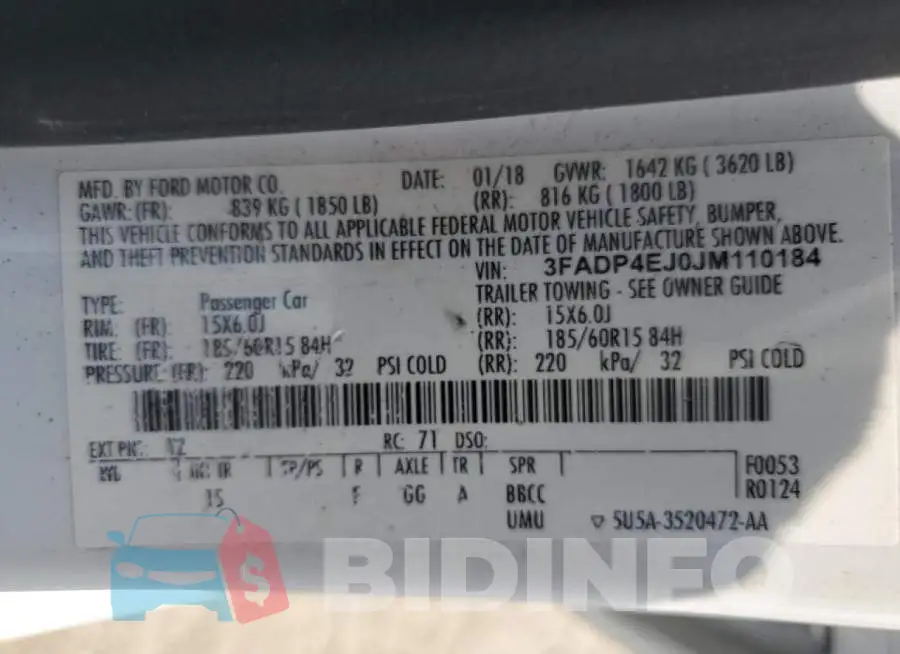 3FADP4EJ0JM110184 Photo# 12