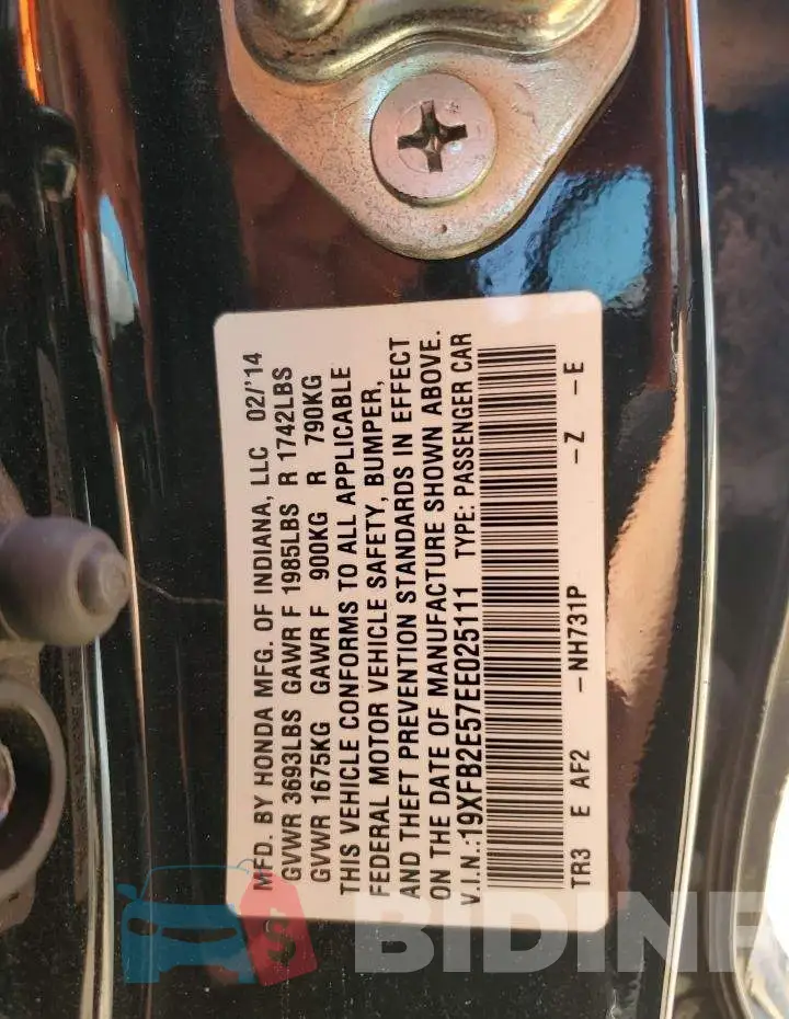 19XFB2E57EE025111 Photo# 12