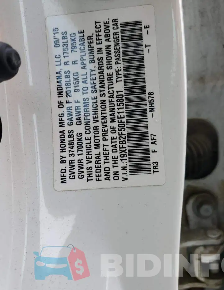 19XFB2F50FE115801 Photo# 13